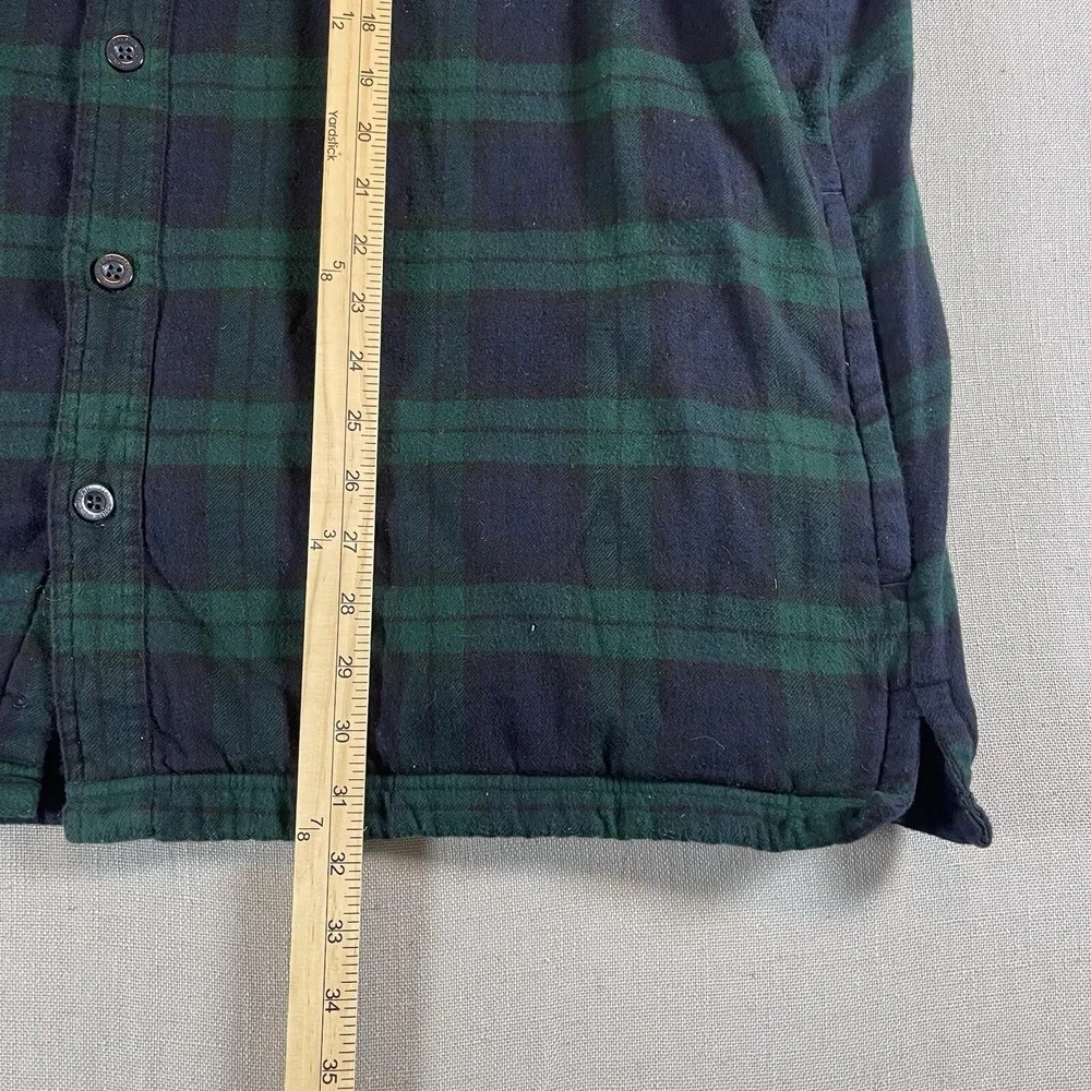 LL Bean Flannel Shirt Jacket Mens XL Fleece‎ Lined Green Tartan Plaid